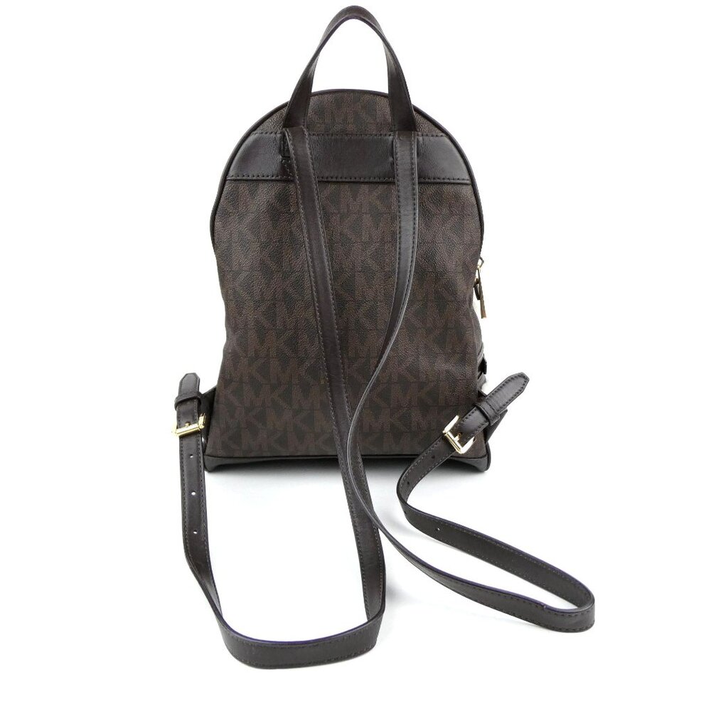 Michael Kors Brown Monogrammed Leather Shearling Trim Mini Backpack - Picture 3 of 16